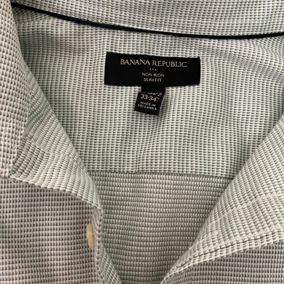 Banana Republic Non-Iron Slim Fit Button-Up Shirt Green Pattern Size Medium - Picture 4 of 7